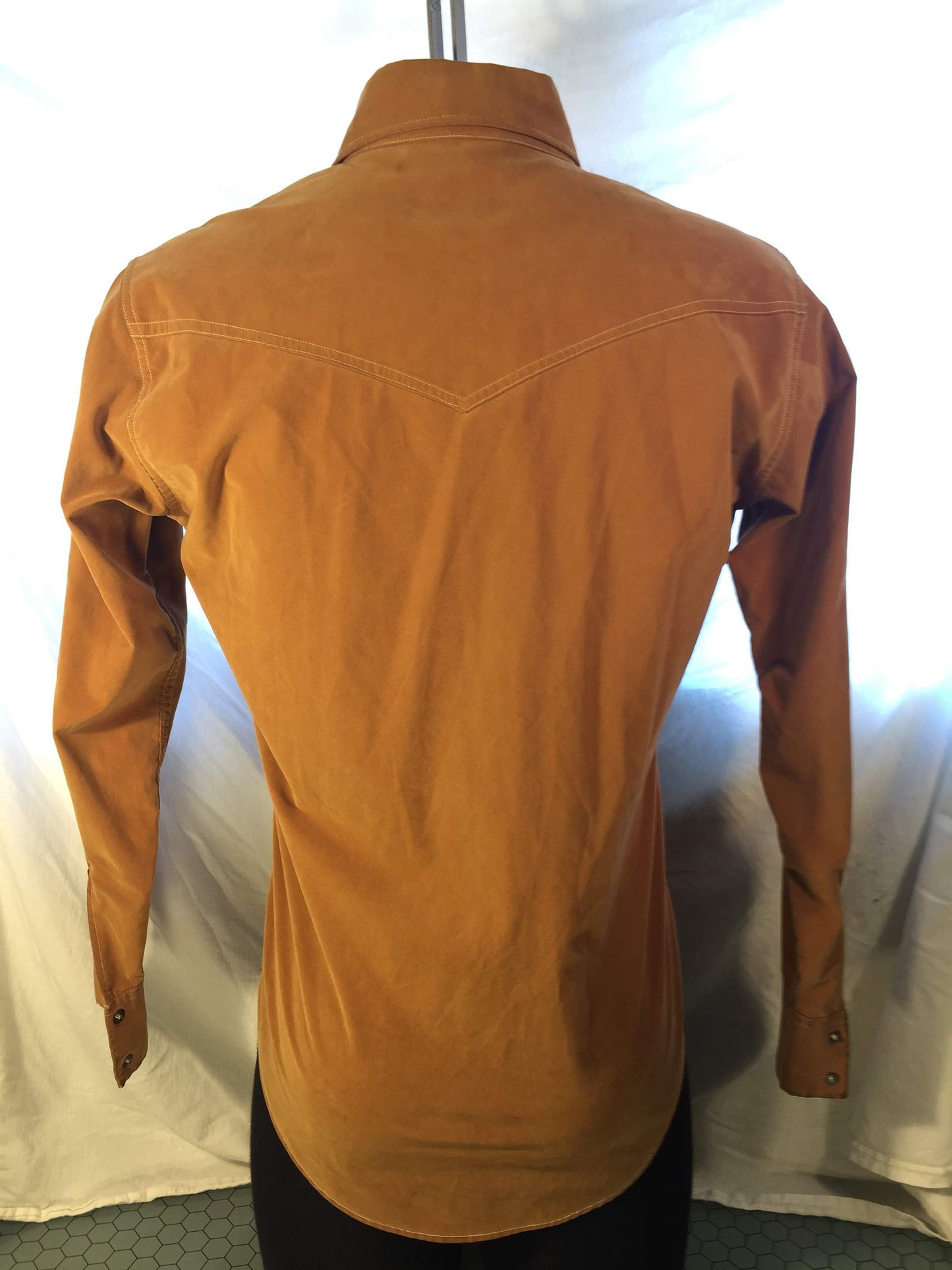 Vintage 70s 15/15.5 Faux Suede Mach II by Arrow Snap Button Medium Shirt // Beige 100 Cotton USA Long Sleeve Collared