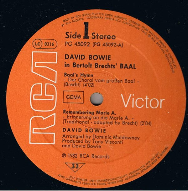 David Bowie : David Bowie In Bertolt Brecht's Baal (12", Gat)