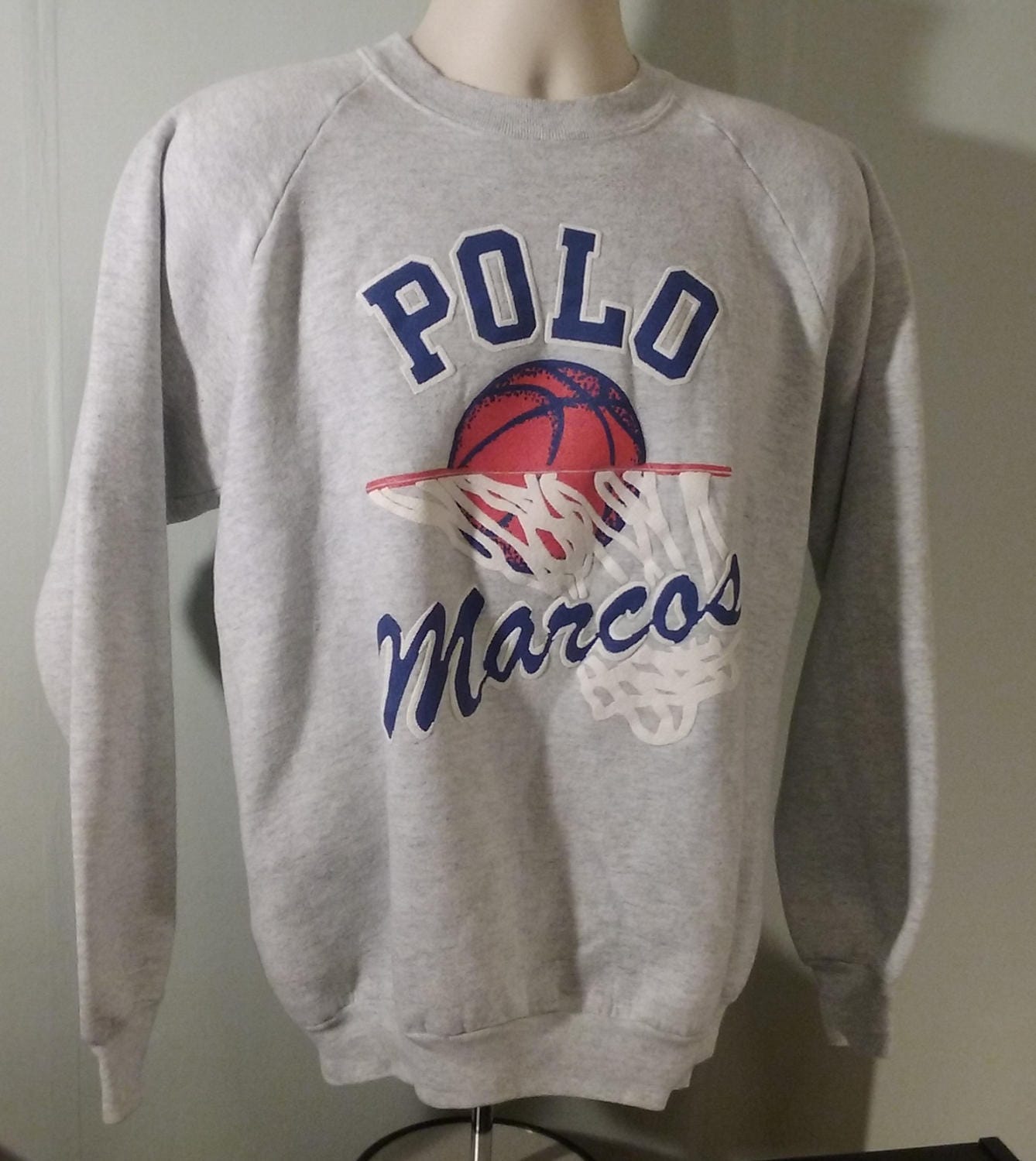 80s Raglan XL Sweatshirt “Polo Marcos” Illinois HS Basketball Fruit of the Loom 50/50 Crew Neck Sweat Top Made in the USA