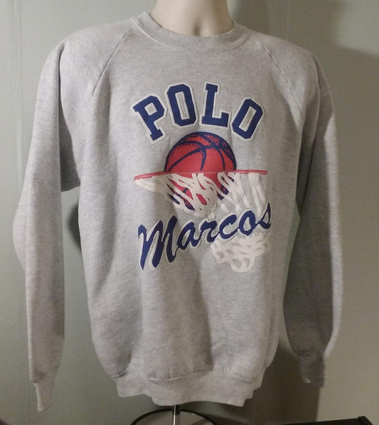 80s Raglan XL Sweatshirt “Polo Marcos” Illinois HS Basketball Fruit of the Loom 50/50 Crew Neck Sweat Top Made in the USA