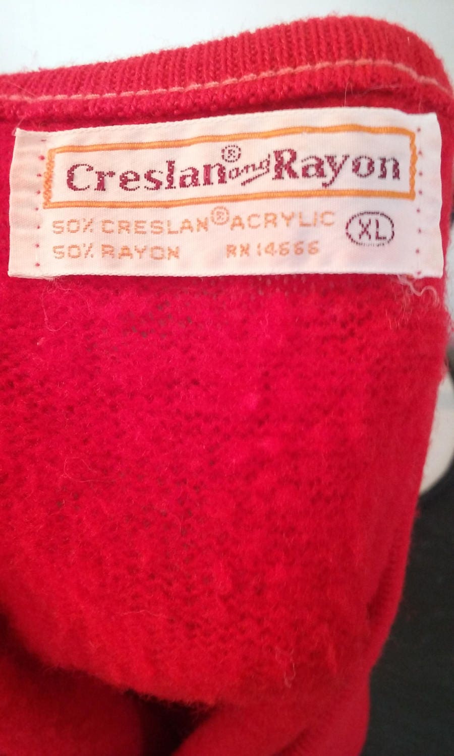 Vintage 60s CRESLAN and RAYON Red XL V-neck Sweater