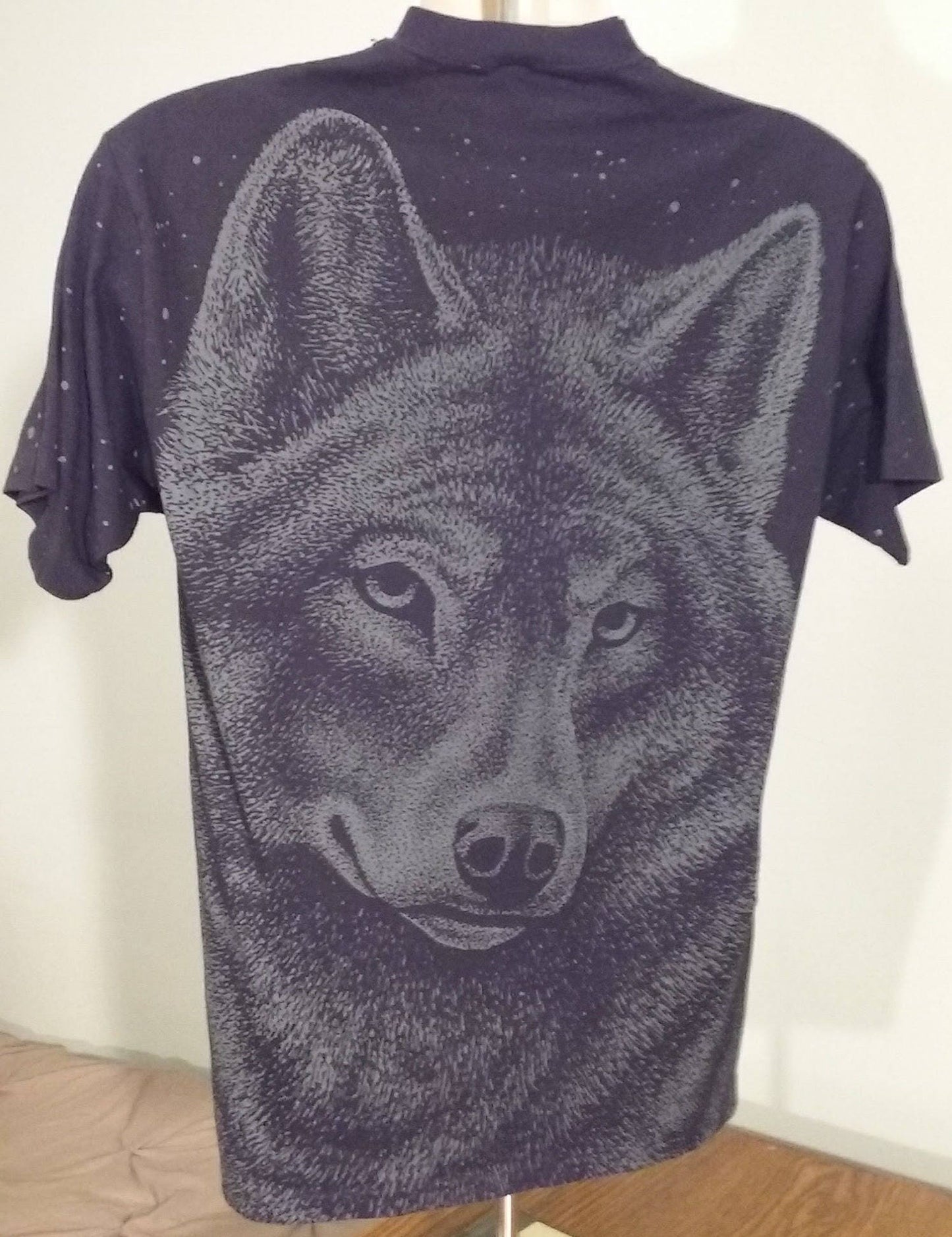 Vintage 80s // WOLF All-Over T-Shirt // Jerzees // Large Black 50/50 // Made in USA