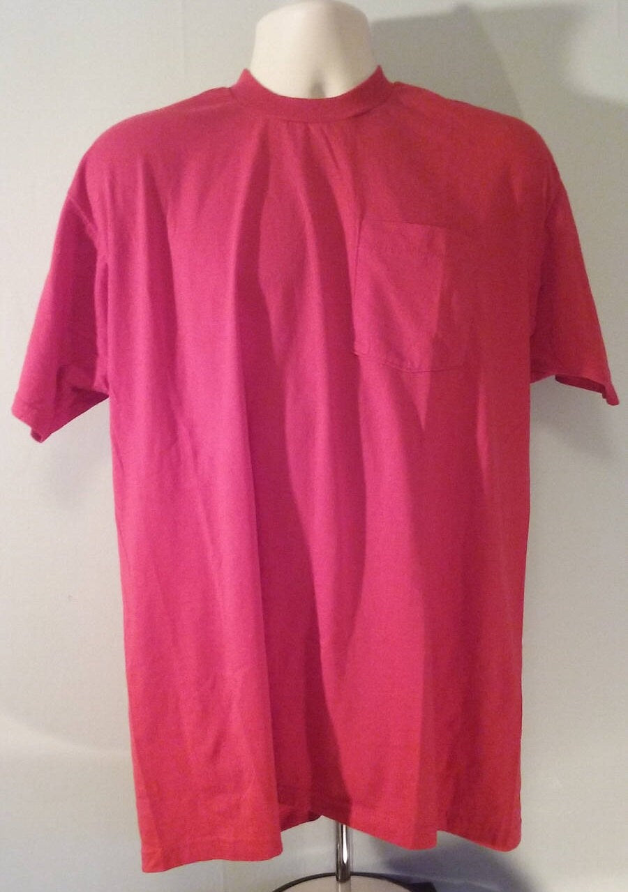 Vintage XXXL Fruit of the Loom Golden Blend Blank POCKET T-shirt Blank RED 50/50 Size 54-56