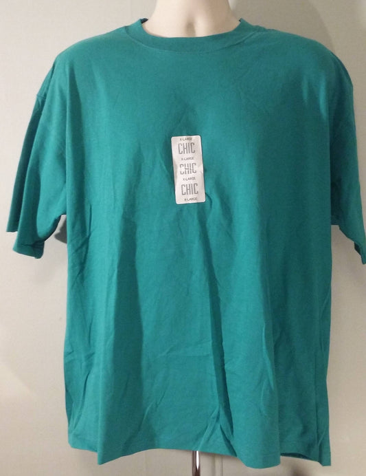 Vintage CHIC by Russell Blank XL Teal T-Shirt Made in USA 100 Cotton