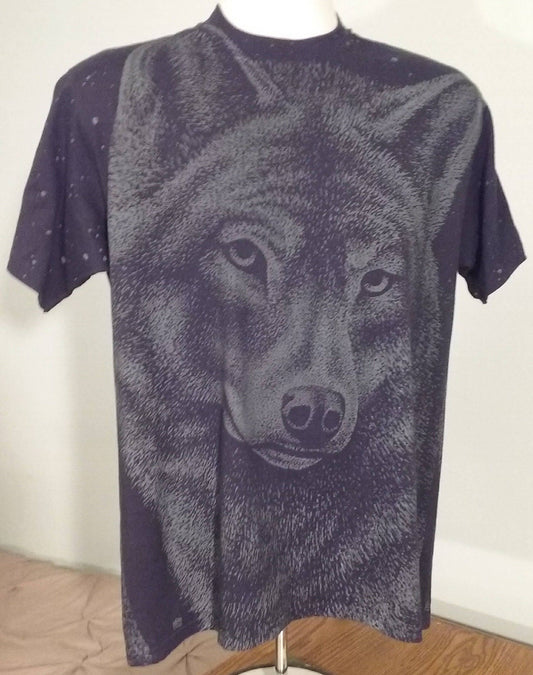 Vintage 80s // WOLF All-Over T-Shirt // Jerzees // Large Black 50/50 // Made in USA