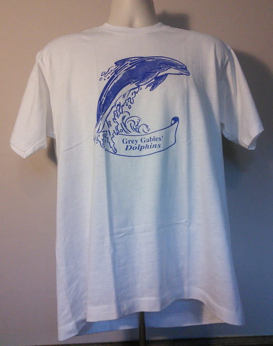 Vintage 90s XL Screen Stars Best T-Shirt // Grey Gables’ Dolphins // White 50/50 // Made in Canada