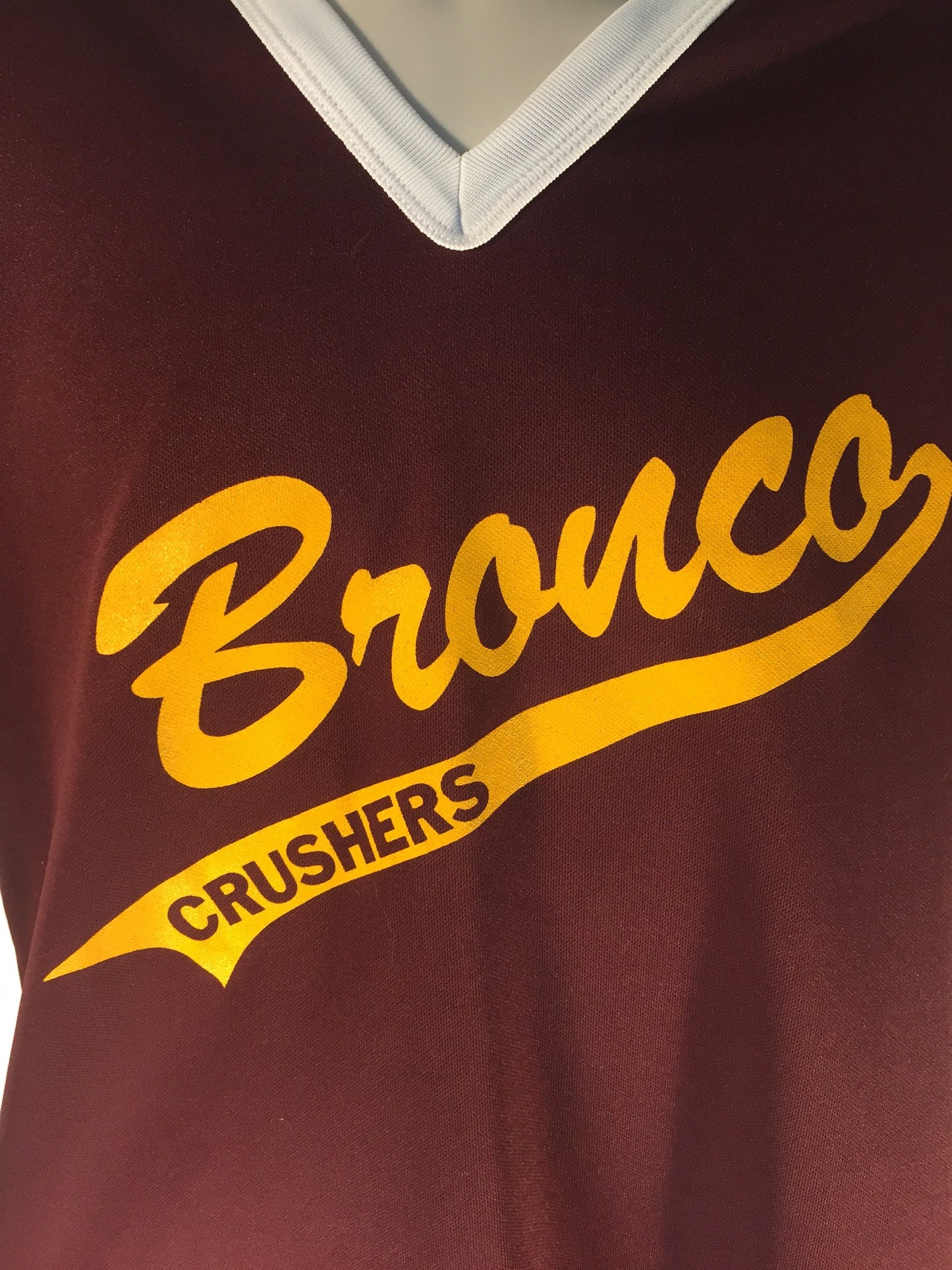 Vintage 70s/80s Medium Majestic Shirt // Bronco Crushers // Polyester Softball/Baseball // Made in USA