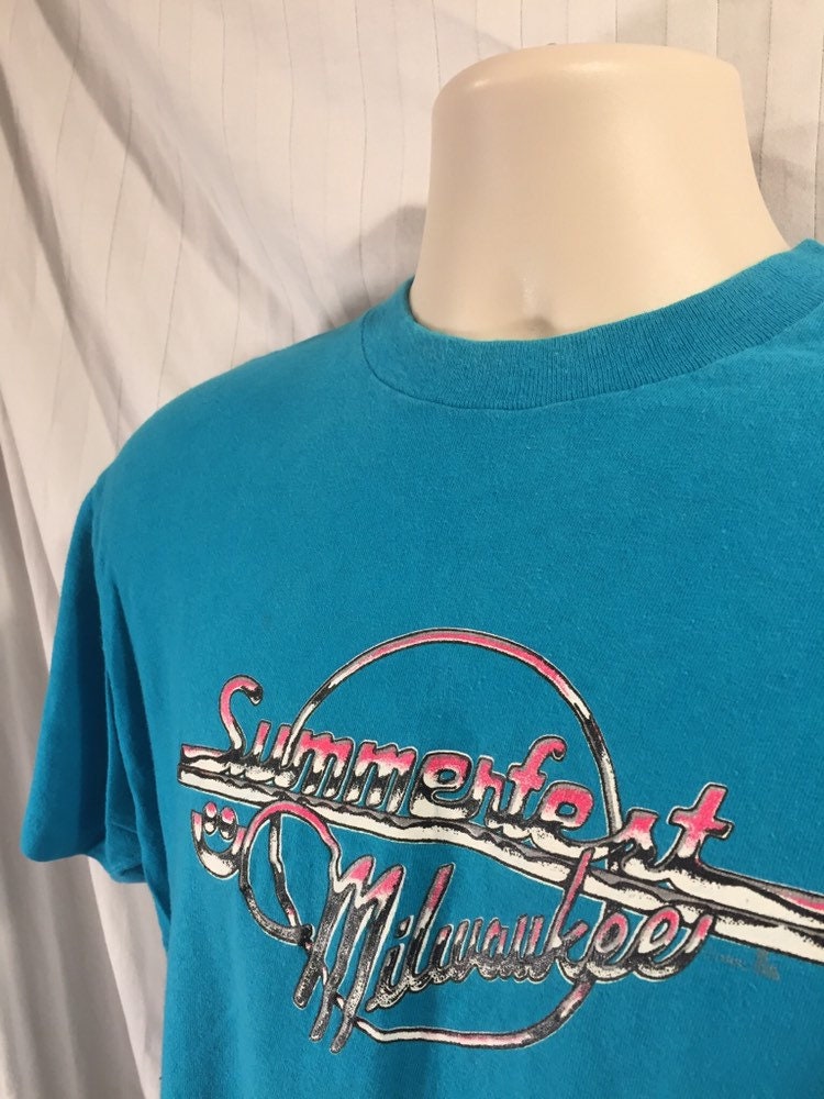 Vintage 70s 80s Large Stedman Hi-Cru T-Shirt // Milwaukee Summer Fest // Blue // USA