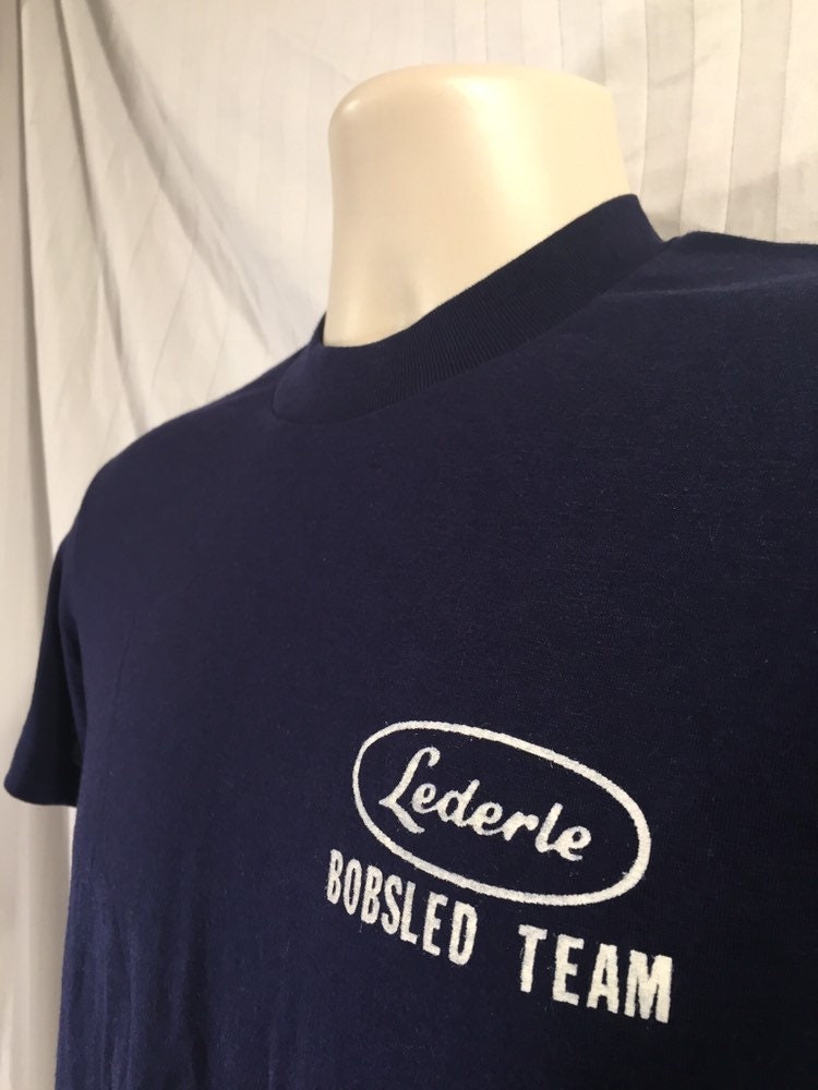 Vintage 80s // Lederle Bobsled // Medium Blue // Touch of Gold // 50-50 // USA // Single Stitch