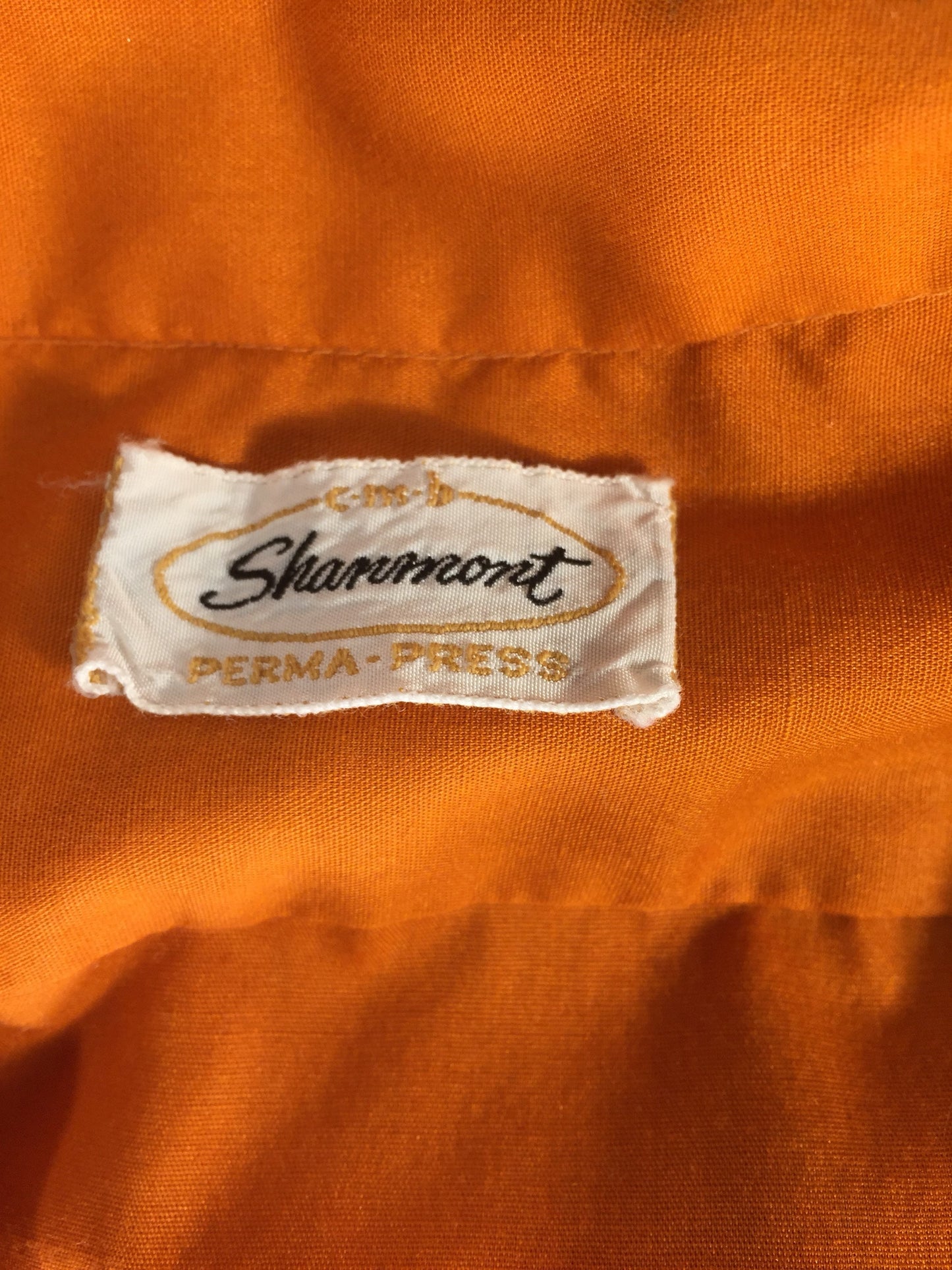 Vintage 60s Sharmont Perma-Press // 15/15.5 // Casual Orange Shirt // Made in USA // Rockabilly