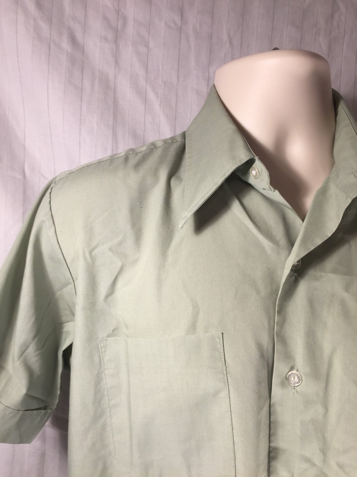 Vintage 70s // Sir Walter Green Casual Shirt // 65 Poly 35 Cotton // RN 42000 // Made in Korea // Sage // Sage