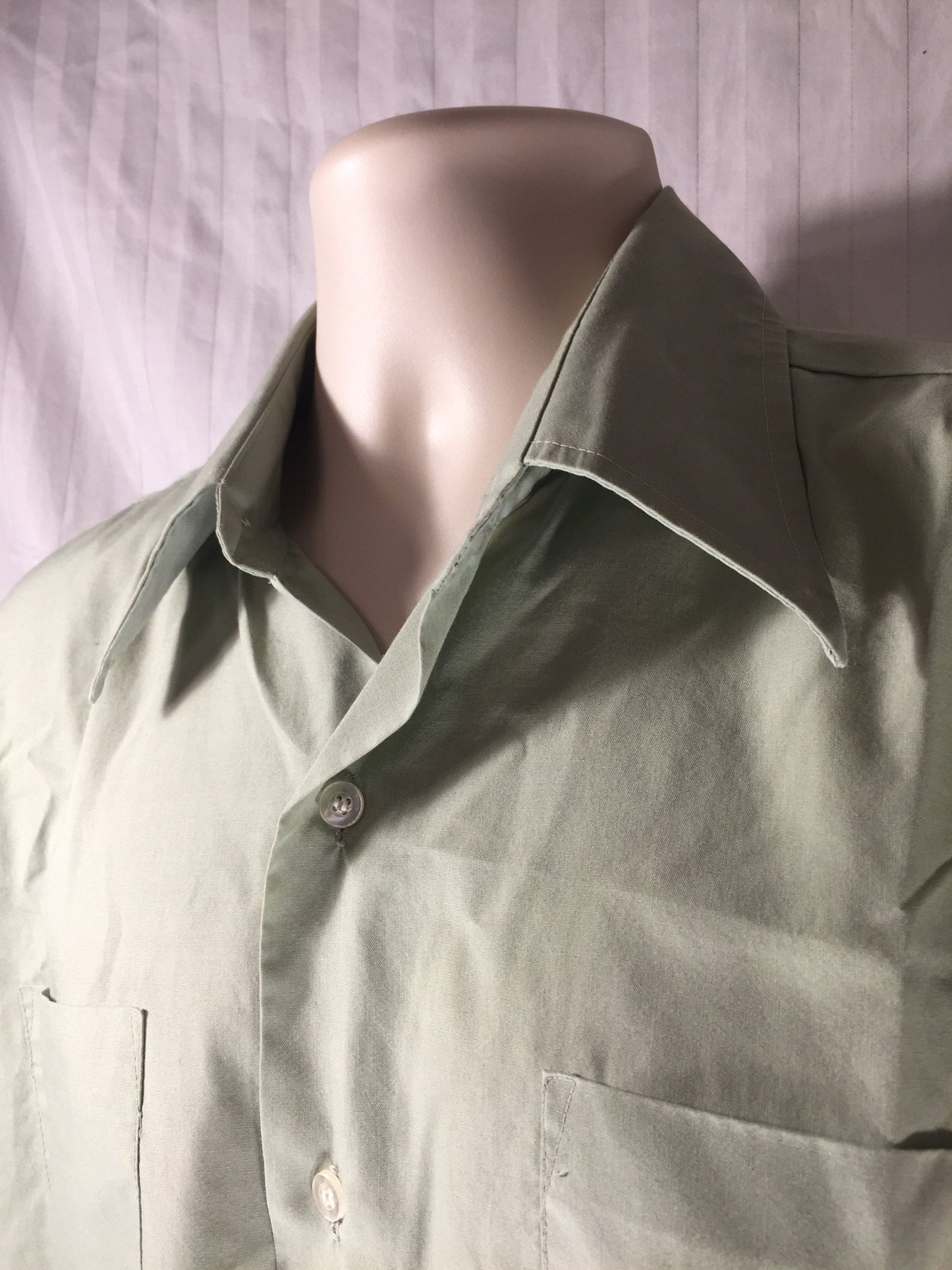 Vintage 70s // Sir Walter Green Casual Shirt // 65 Poly 35 Cotton // RN 42000 // Made in Korea // Sage // Sage