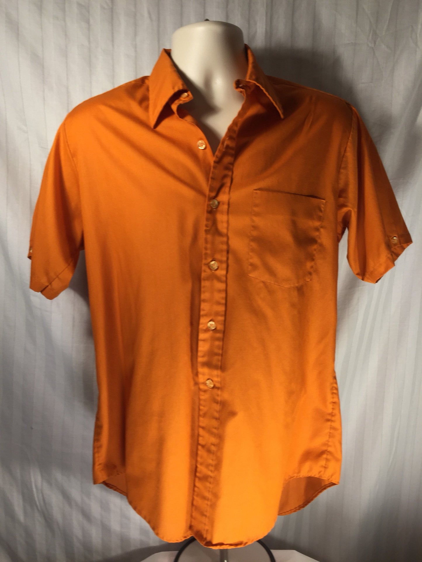 Vintage 60s Sharmont Perma-Press // 15/15.5 // Casual Orange Shirt // Made in USA // Rockabilly
