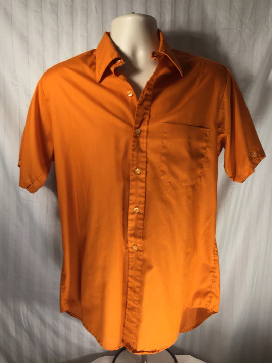 Vintage 60s Sharmont Perma-Press // 15/15.5 // Casual Orange Shirt // Made in USA // Rockabilly
