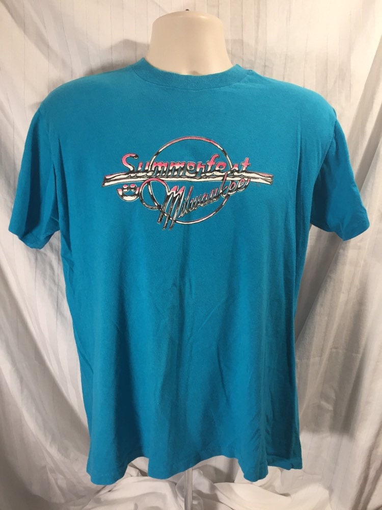 Vintage 70s 80s Large Stedman Hi-Cru T-Shirt // Milwaukee Summer Fest // Blue // USA