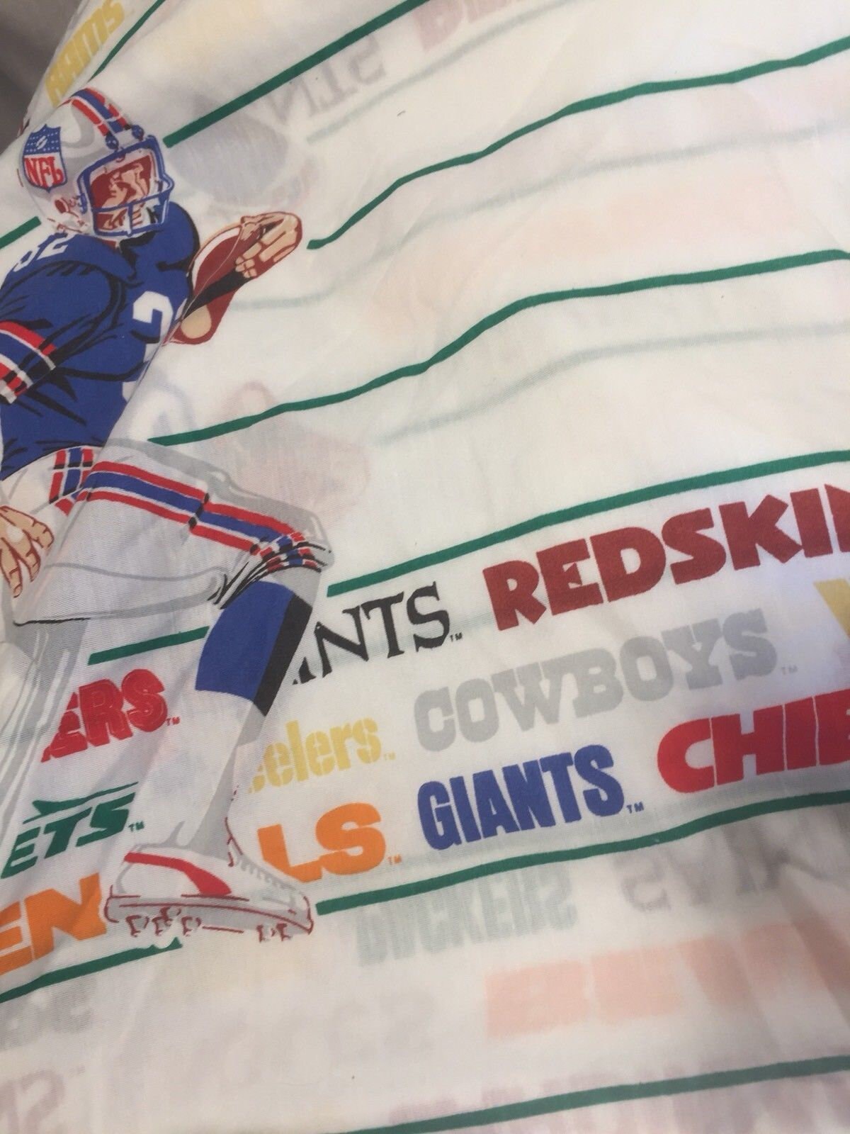 Vintage 70s 80s Bibb NFL Twin Flat Sheet // 70 Polyester 30 Cotton // Made in USA // American Football // Gridiron