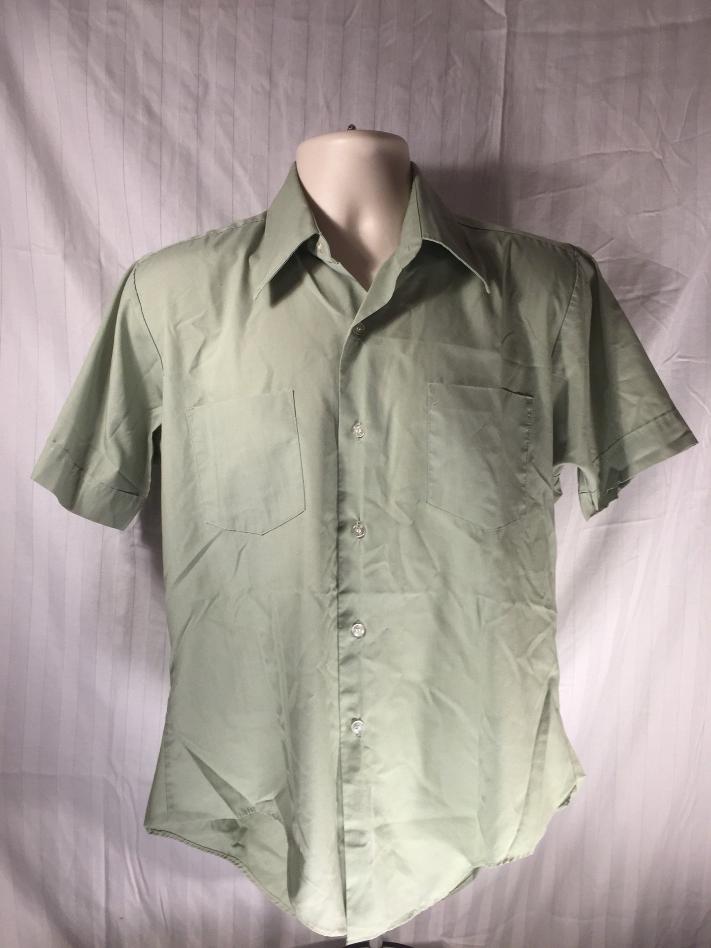 Vintage 70s // Sir Walter Green Casual Shirt // 65 Poly 35 Cotton // RN 42000 // Made in Korea // Sage // Sage