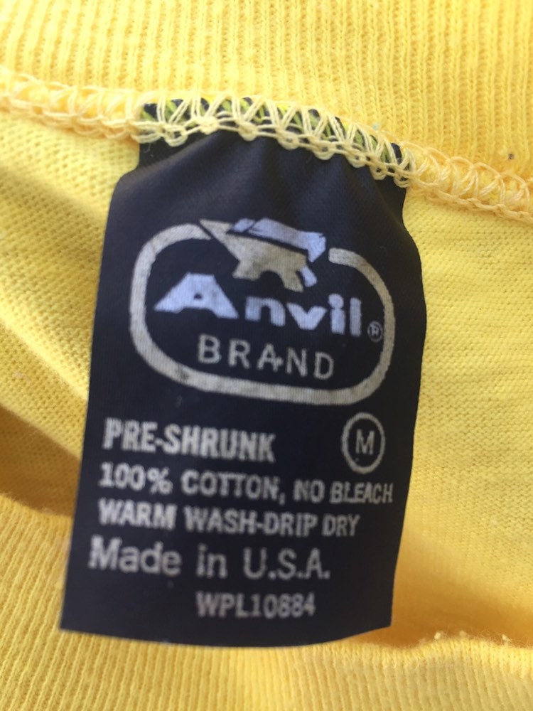 Vintage 70s Medium Anvil T-shirt // Single Stitch // 100 // Made in USA // Denver // Mile High // Yellow // Unisex