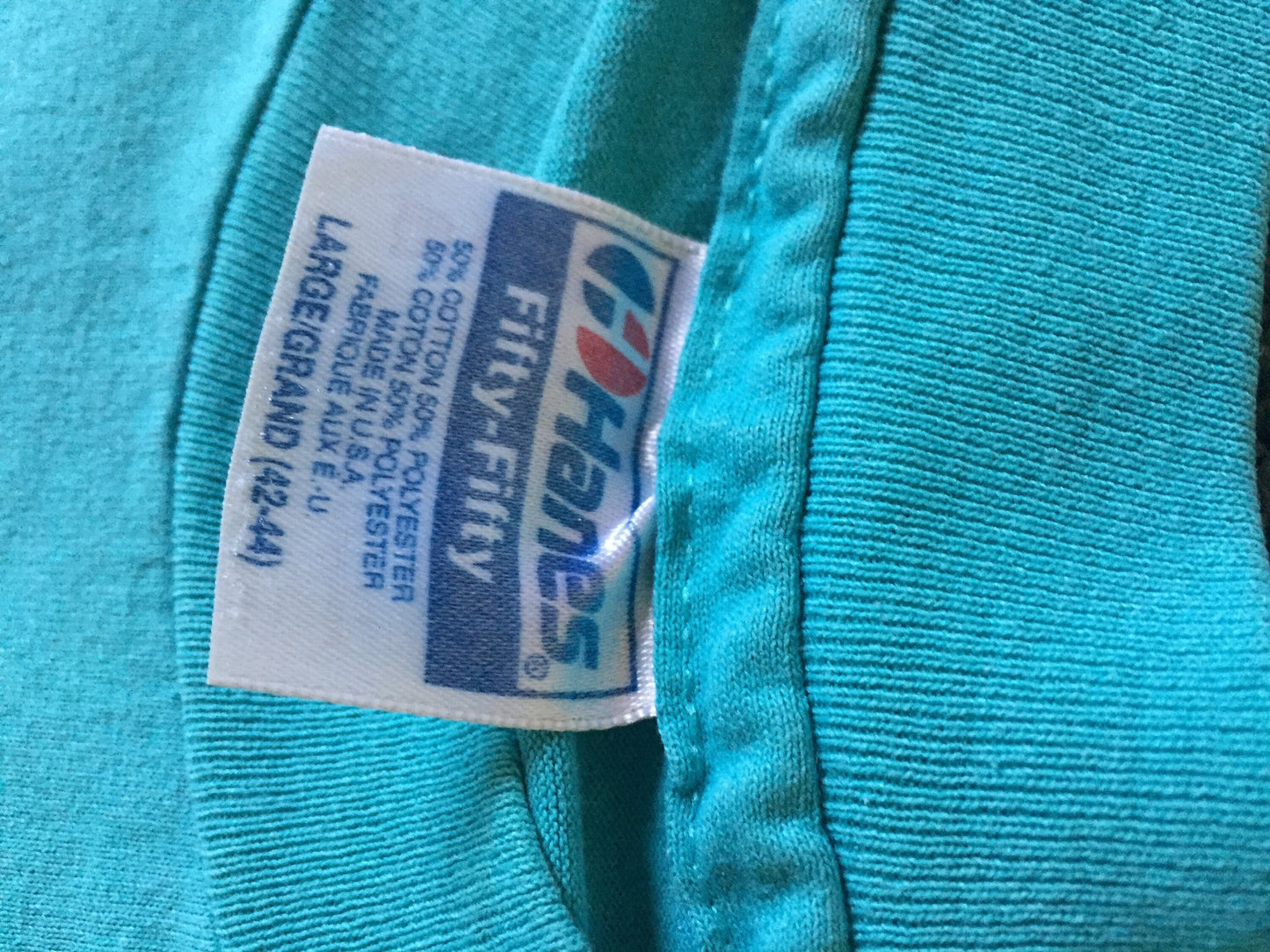 Vintage 80s // Route 66 // Large Hanes 50/50 T-shirt // Single Stitch // Cotton Poly // Made in USA // Teal // Turquoise