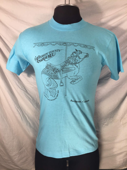 Vintage 80s Kit Carson County Colorado Carousel // Anvil Small Blue T-shirt // Single Stitch // 50/50 // Made in USA // 1989