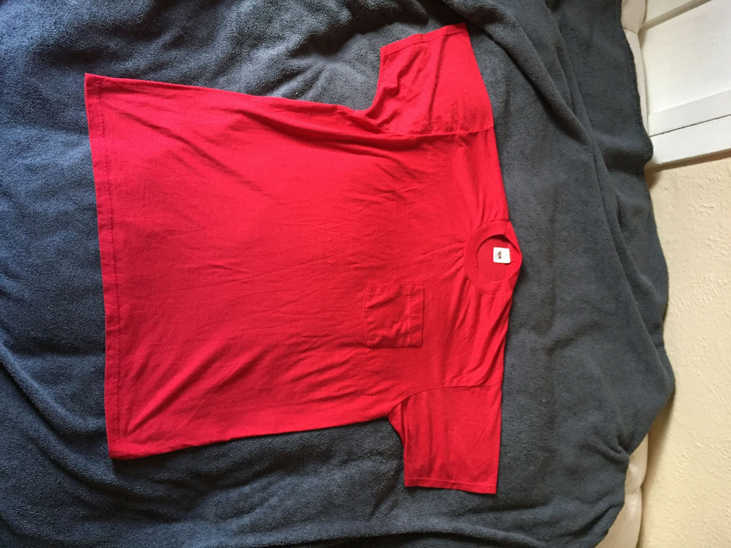 Vintage 80s // Red Blank FOTL XXXL Selvedge Pocket T-Shirt // Single-Stitch // USA // 50/50 // Cotton Poly