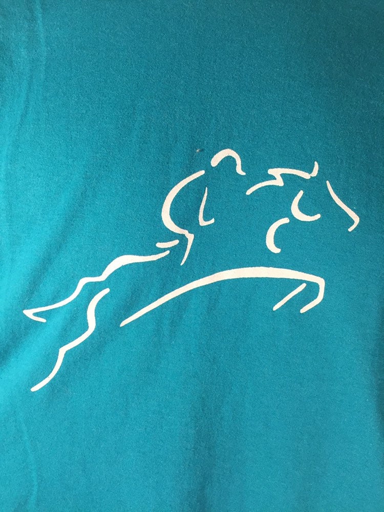 Vintage 80s // Hanes Fifty-Fifty // XL Teal T-shirt // Horseback Riding Jockey Dressage Jumping Equestrian // Horse // Single Stitch // USA