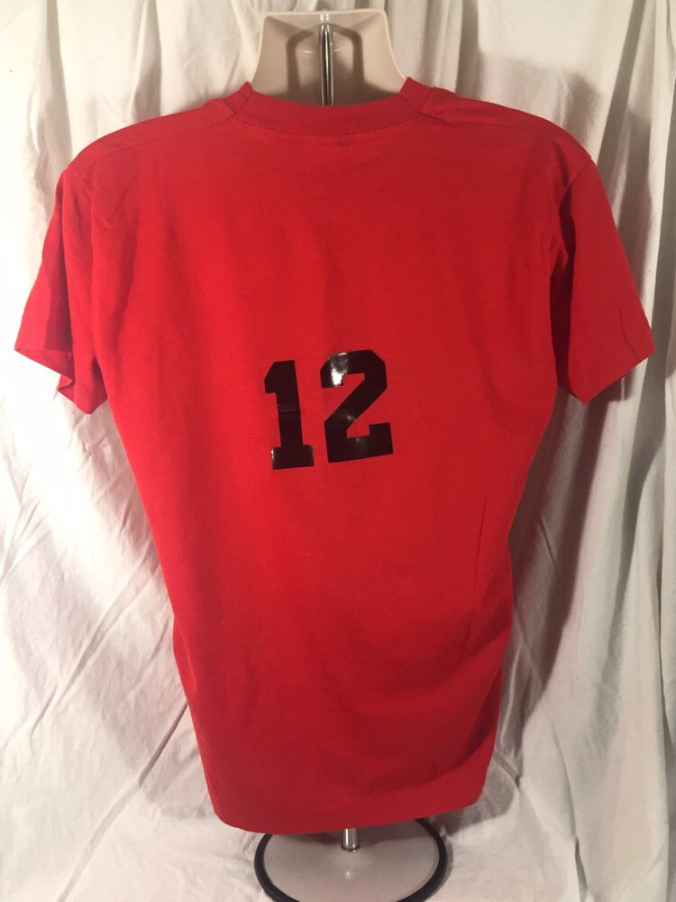 Vintage 80s // Screen Stars // XL 50/50 // Amboy Illinois Knights of Columbus T-shirt // Single-stitch // Made in USA // Red // 12
