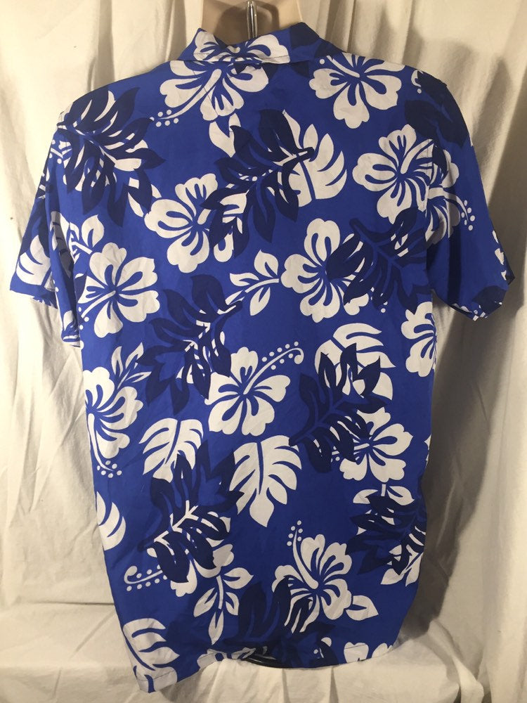 Vintage Waikiki Creations Medium Blue Floral Aloha Shirt // Made in USA // Hawaii // Luau Tiki
