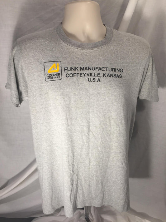 Vintage 80s Screen Stars Large T-shirt // Funk Manufacturing Coffeeville Kansas // Single Stitch // 50/50 // Made in USA // Gray Heather