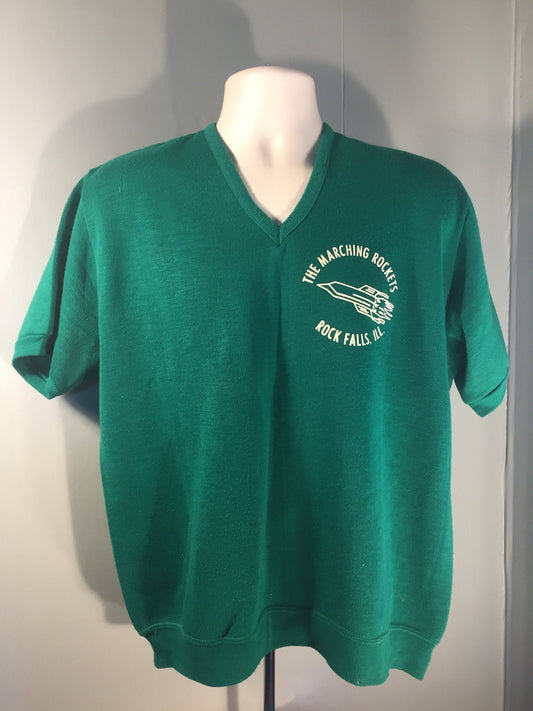 Vintage 60s Green Creslan Sweatshirt // The Marching Rockets // Rock Falls High School Illinois // Short Sleeves // Made in USA // RN 14179