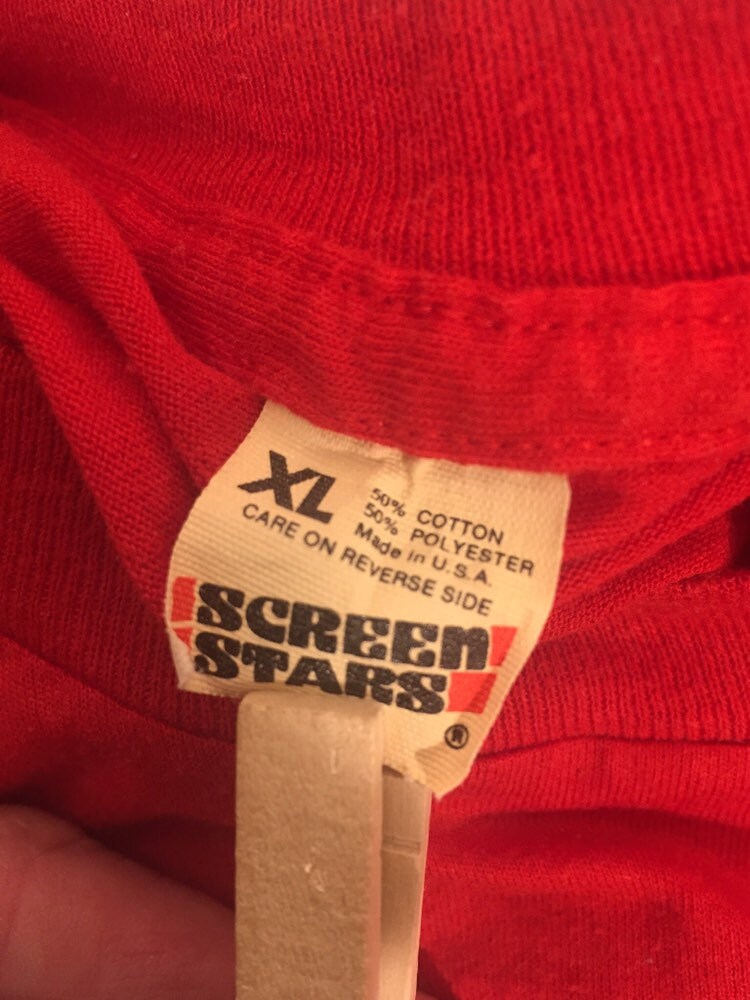 Vintage 80s // Screen Stars // XL 50/50 // Amboy Illinois Knights of Columbus T-shirt // Single-stitch // Made in USA // Red // 12