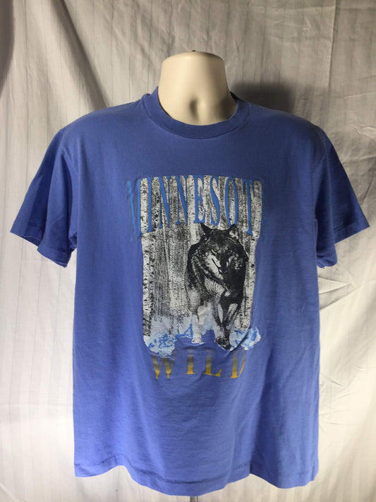 Vintage 90s // Minnesota Wild Wolf // Large T-shirt // Purple // Single Stitch // Anvil 100 Cotton // Made in USA