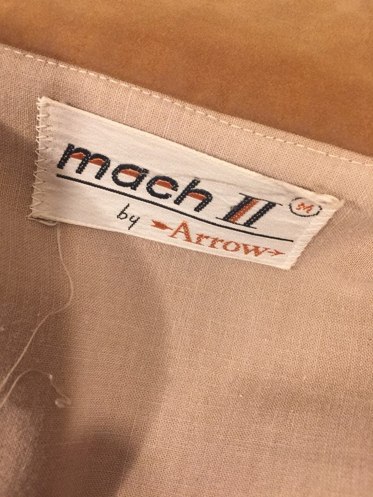 Vintage 70s 15/15.5 Faux Suede Mach II by Arrow Snap Button Medium Shirt // Beige 100 Cotton USA Long Sleeve Collared