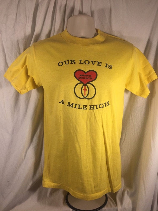 Vintage 70s Small Anvil T-shirt // Single Stitch // 100 // Made in USA // Denver // Mile High // Yellow // Unisex