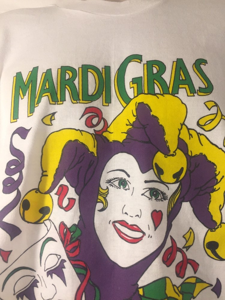 Vintage 90s Mardi Gras Gulf Shores Alabama XL FOTL T-Shirt // White 100 Cotton // Made in USA // Carnival Masopust