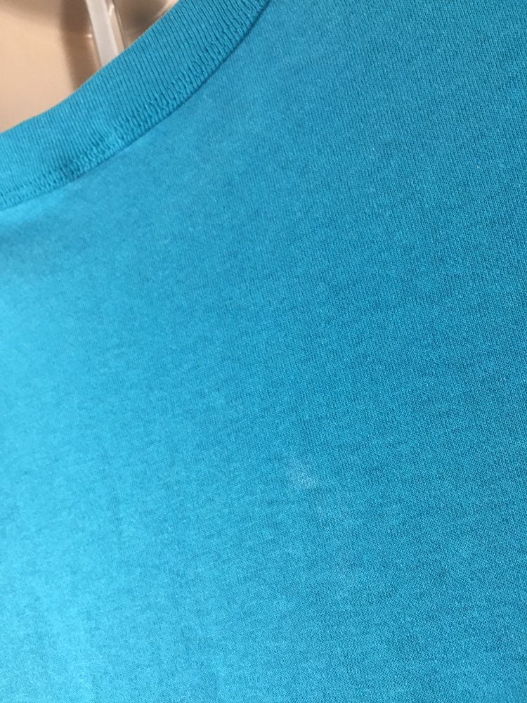 Vintage 80s "Marlins" Russell Athletic Large T-shirt // Single Stitch // 50/50 // Made in USA // Teal Turquiose