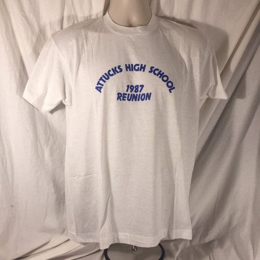 Vintage 80s Crispus Attucks High School // Screen Stars XL White Single Stitch T-shirt // 50/50 // USA // Indianapolis  Indiana // 1987