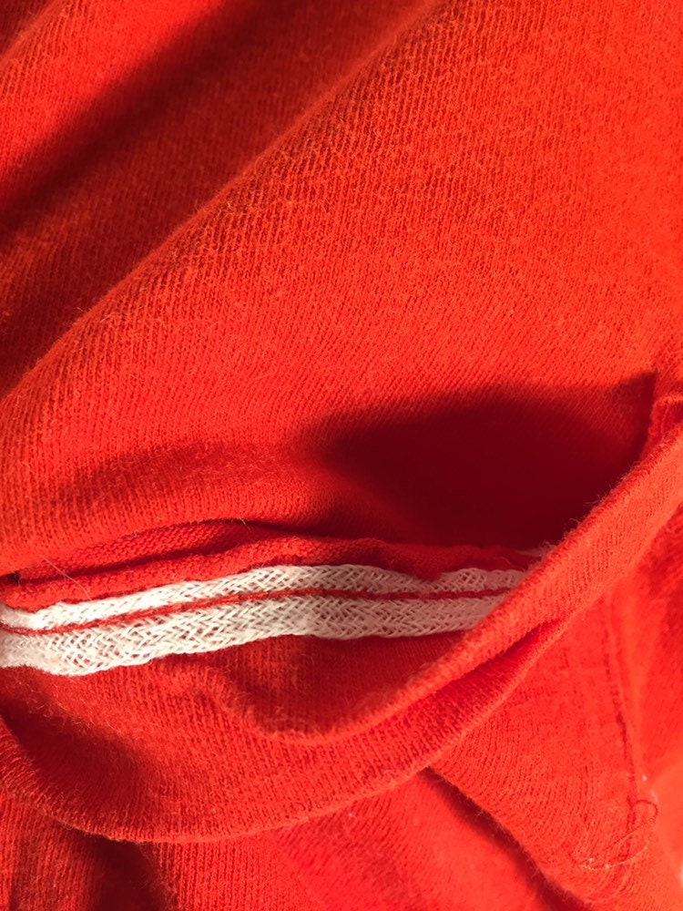 Vintage 80s // Medium Red Pocket T Blank // Screen Stars Blank T-Shirt // Single Stitch // 50/50 // Made in USA Selvedge