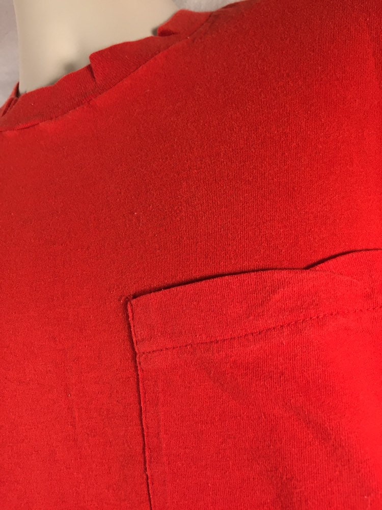 Vintage 80s // Medium Red Pocket T Blank // Screen Stars Blank T-Shirt // Single Stitch // 50/50 // Made in USA Selvedge
