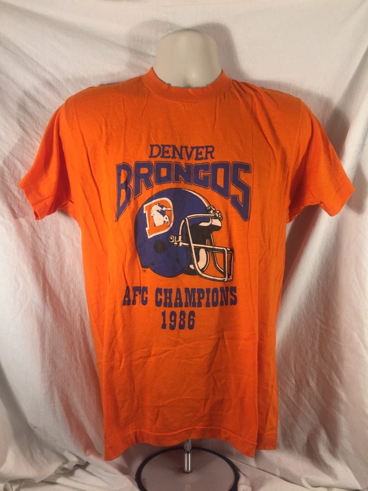 Vintage 80s Denver Broncos AFC Champs Medium Elway Orange Single Stitch T-shirt // 50/50 // USA // NFL