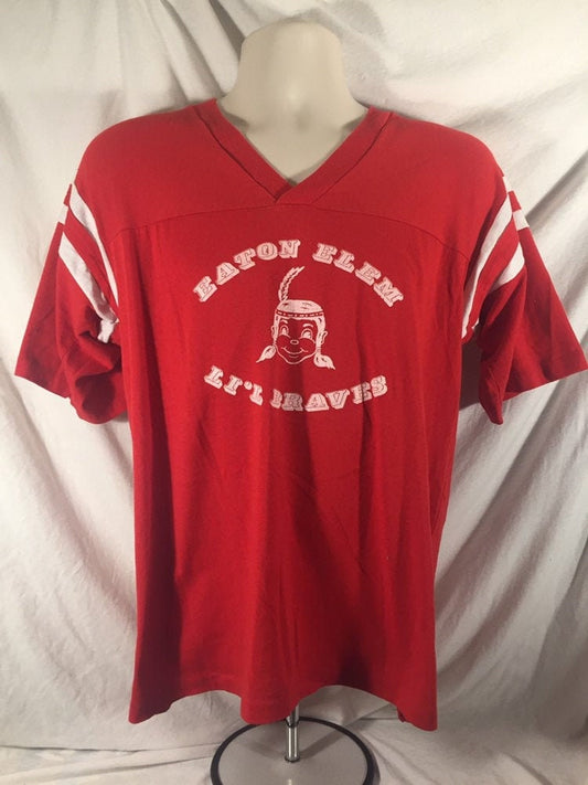 Vintage 70s First Score Activewear Jersey T-shirt // Eaton Indians // Large // Single Stitch // 50/50 // Made in USA // RN 56603