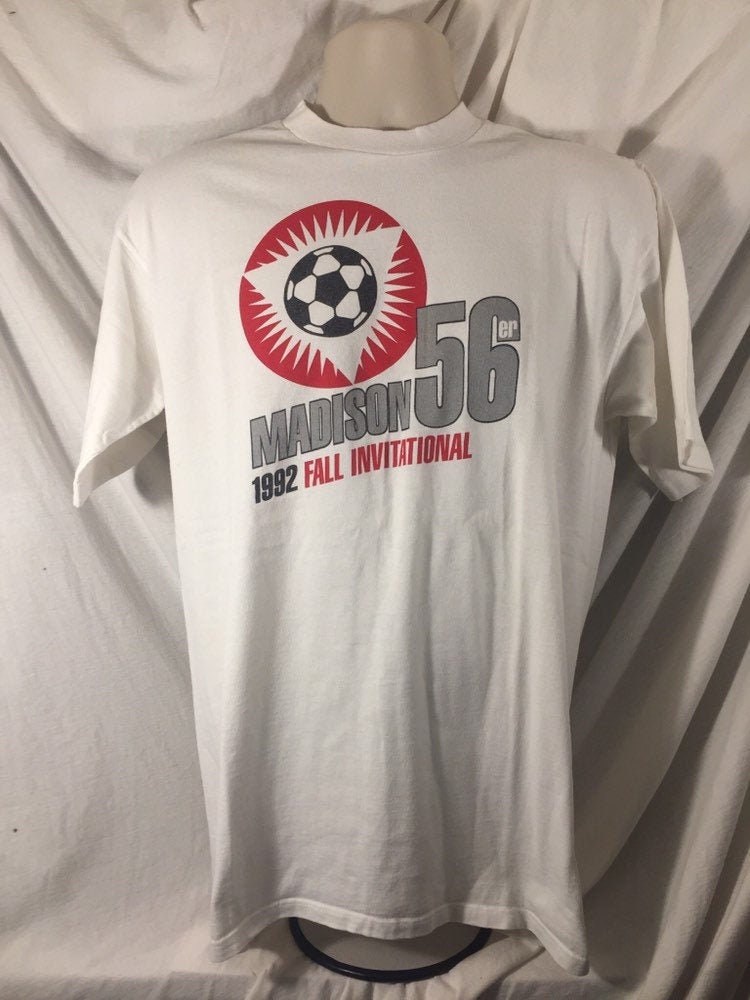 Vintage 90s Madison 56er Puma Cal-Cru Large T-shirt // Single Stitch // 100 Cotton // Made in USA // Soccer // 1992