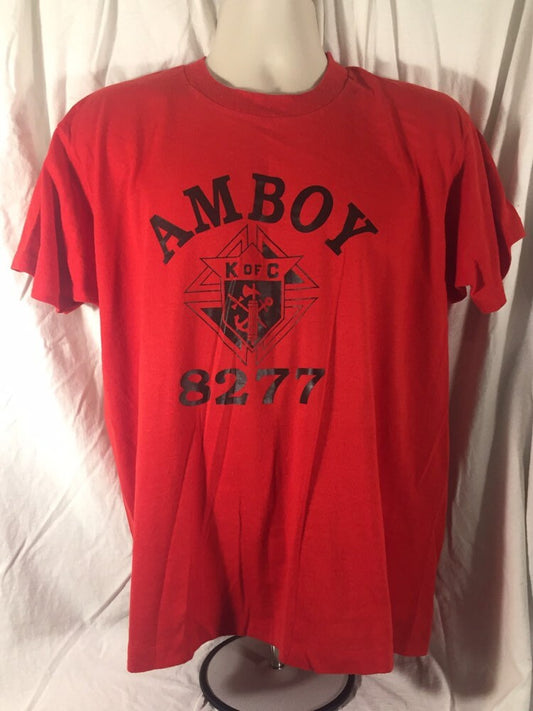 Vintage 80s // Screen Stars // XL 50/50 // Amboy Illinois Knights of Columbus T-shirt // Single-stitch // Made in USA // Red // 12