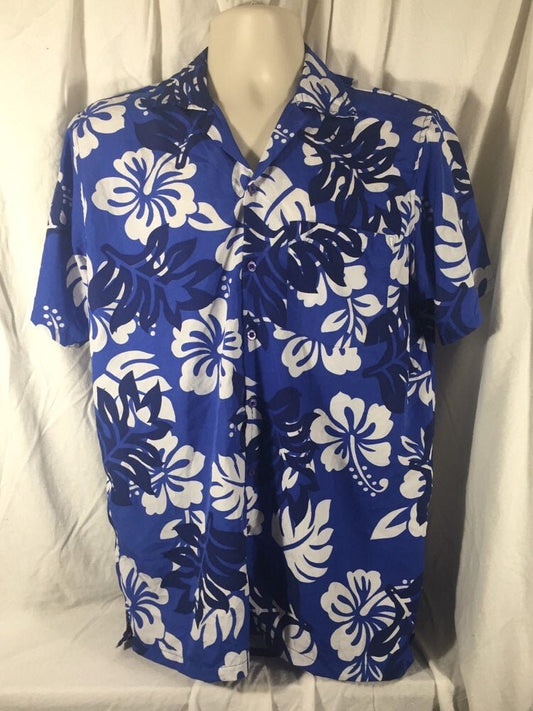 Vintage Waikiki Creations Medium Blue Floral Aloha Shirt // Made in USA // Hawaii // Luau Tiki