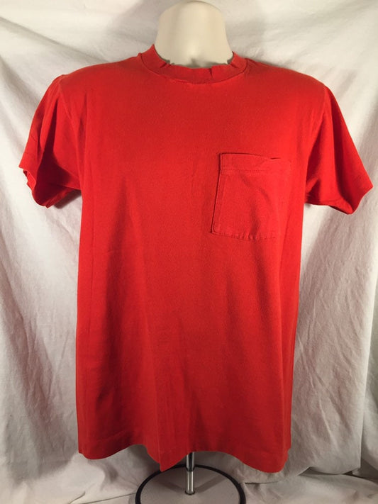 Vintage 80s // Medium Red Pocket T Blank // Screen Stars Blank T-Shirt // Single Stitch // 50/50 // Made in USA Selvedge