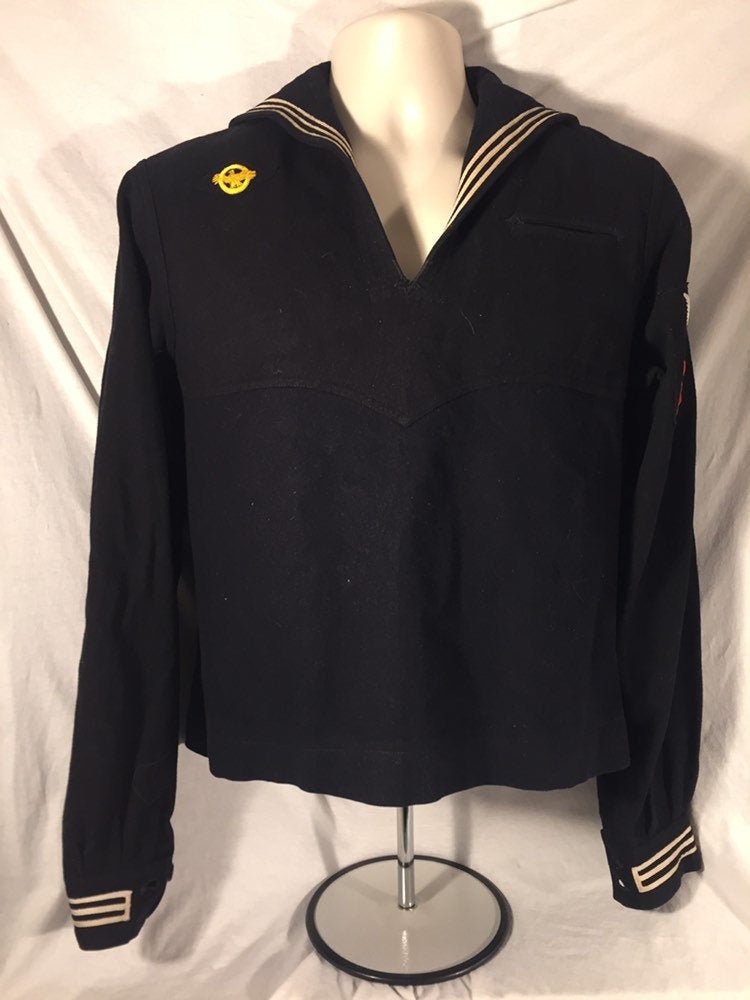 Vintage 1940s US Navy WWII Uniform Top // Ruptured Duck Petty Officer First Class // Small/Medium // Naval Clothing Factory // Wool Shirt