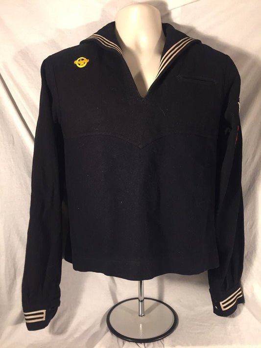 Vintage 1940s US Navy WWII Uniform Top // Ruptured Duck Petty Officer First Class // Small/Medium // Naval Clothing Factory // Wool Shirt