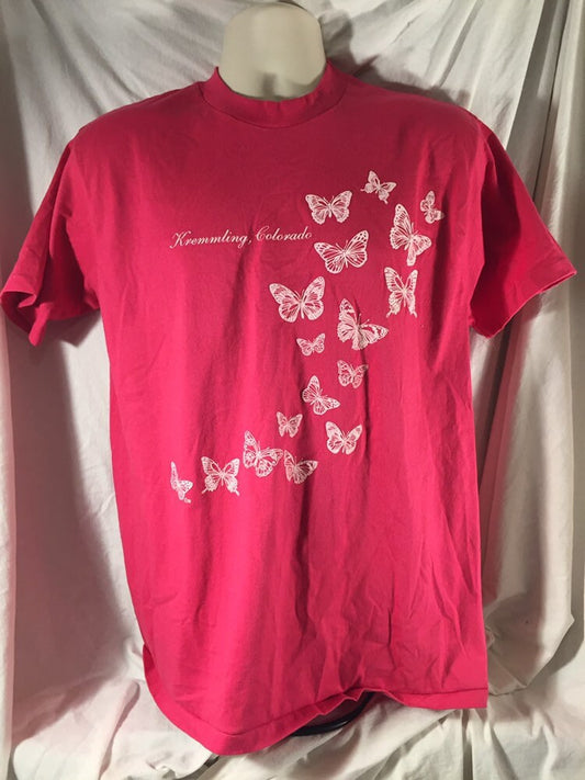 Vintage 1988 Hanes 50/50 Butterflies Kremmling Colorado Pink 80s Butterfly Wings