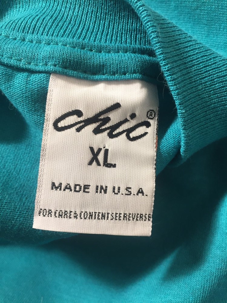 Vintage 90s // Chic by Russell Fifty-Fifty // XL Blank Teal T-shirt // Single Stitch // USA