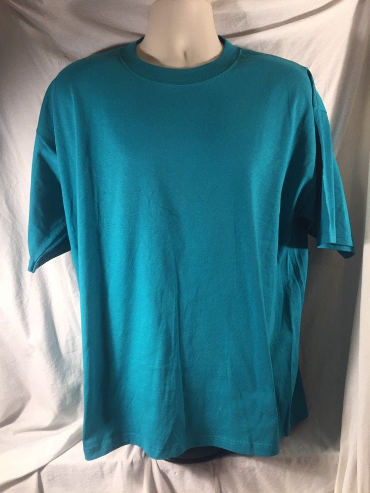 Vintage 90s // Chic by Russell Fifty-Fifty // XL Blank Teal T-shirt // Single Stitch // USA